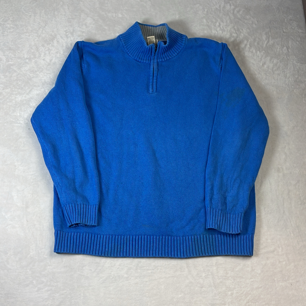 L.L. Bean Men's Sweater Blue Size XXL Tall 1/4 Zip Cotton Knit Ribbed Pullover